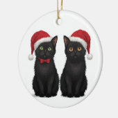 Zwei schwarze Kätzchen mit Weihnachtsmannmütze Wei Keramik Ornament (Links)