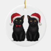 Zwei schwarze Kätzchen mit Weihnachtsmannmütze Wei Keramik Ornament (Hinten)
