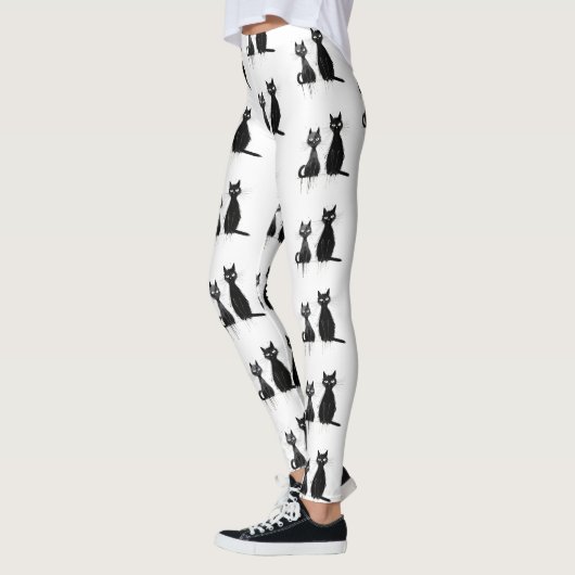 Zwei schwarze Katzen Design Leggings (Links)