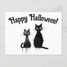 Zwei schwarze Katzen glückliches Halloween