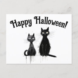 Zwei schwarze Katzen glückliches Halloween Postkarte