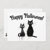 Zwei schwarze Katzen glückliches Halloween Postkarte (Vorne/Hinten)