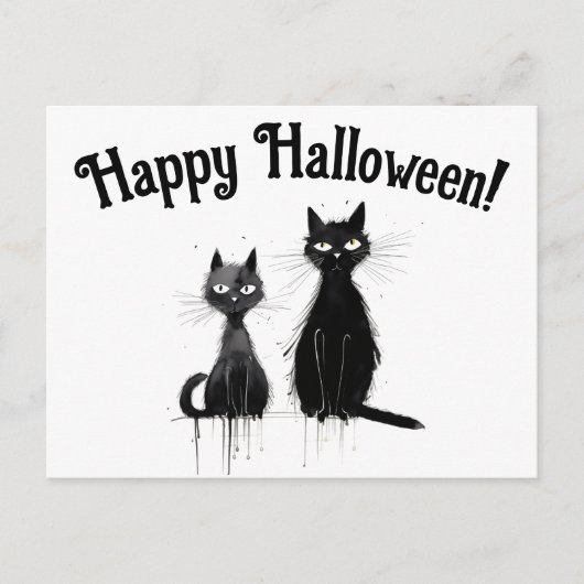Zwei schwarze Katzen glückliches Halloween Postkarte (Vorderseite)