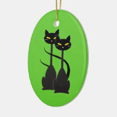 Zwei schwarze Katzen mit langen Engpässen auf Grün Keramik Ornament (Links)