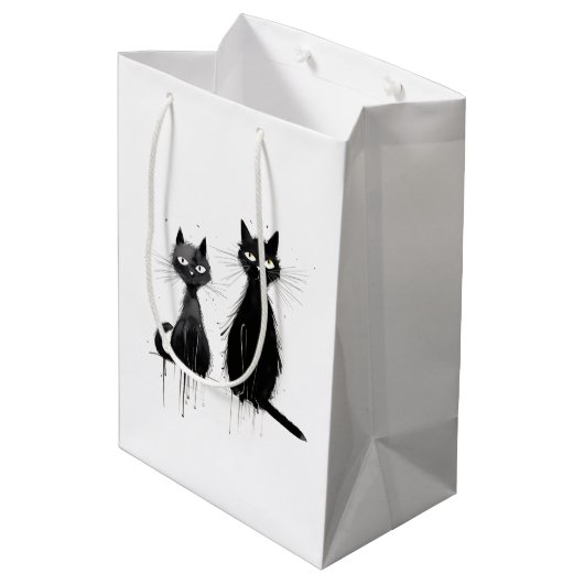 Zwei schwarze Katzen Mittlere Geschenktüte (Rückseite Schrägansicht)