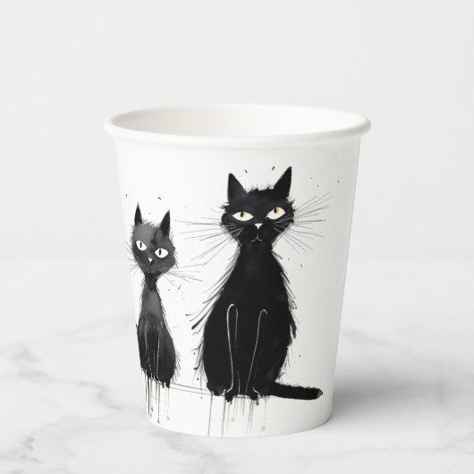 Zwei schwarze Katzen Pappbecher (Rückseite)