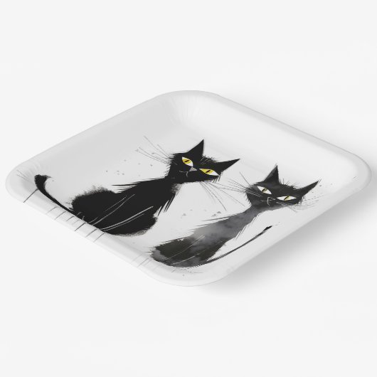 Zwei schwarze Katzen Pappteller (Gewinkelt)