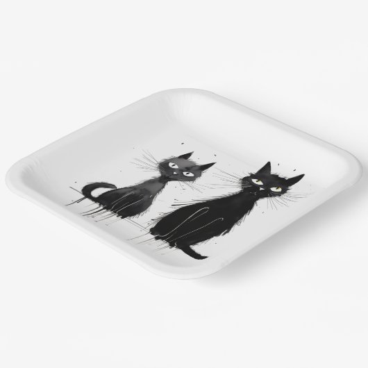 Zwei schwarze Katzen Pappteller (Gewinkelt)