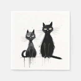 Zwei schwarze Katzen Serviette