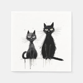 Zwei schwarze Katzen Serviette