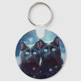 Zwei schwarze Katzen werden angeschneit Schlüsselanhänger