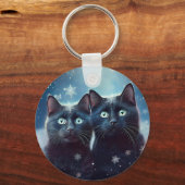 Zwei schwarze Katzen werden angeschneit Schlüsselanhänger (Vorderseite)