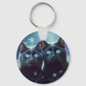 Zwei schwarze Katzen werden angeschneit Schlüsselanhänger (Rückseite)