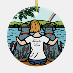 Zwei schwarze Labrador-Engel und Mama 2 Keramikornament