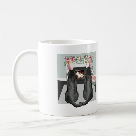 Zwei schwarze Labrador Hunde Weihnachten Feuerplat Kaffeetasse (Links)