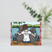 Zwei schwarze Labradoren und Mama Postkarte (Stehend Vorderseite)