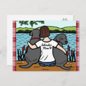 Zwei schwarze Labradoren und Mama Postkarte (Vorne/Hinten)