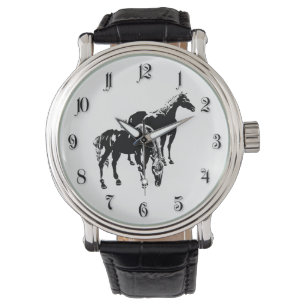 Zwei schwarze Pferde Armbanduhr