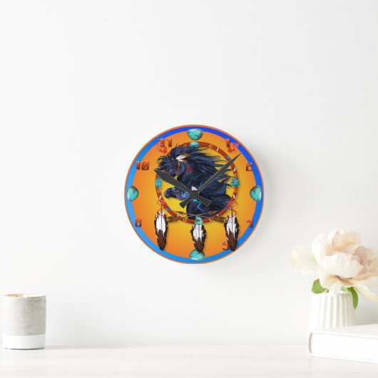 Zwei schwarze PferdeMandala Runde Wanduhr (Zuhause)