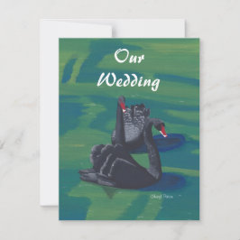 Zwei schwarze Schwäne beim Hochzeitsschwimmen Einladung