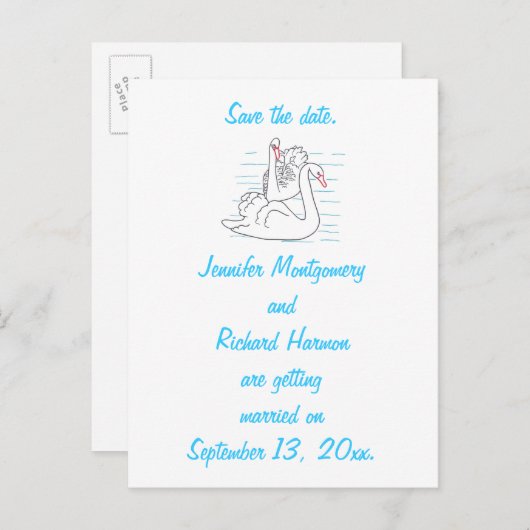 Zwei Schwarze Schwäne, die Save the Date Postkarte (Vorne/Hinten)