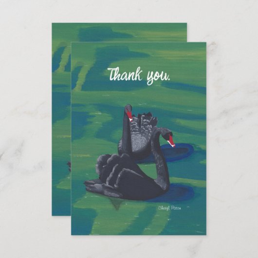 Zwei schwarze Schwäne schwimmen Danke Karten (Vorne/Hinten)