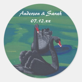 Zwei schwarze Schwäne Schwimmen Personalisiert Dat Runder Aufkleber