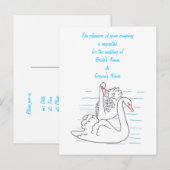 Zwei schwarze Schwäne zeichnen Hochzeitspostkarten Einladungspostkarte (Vorne/Hinten)