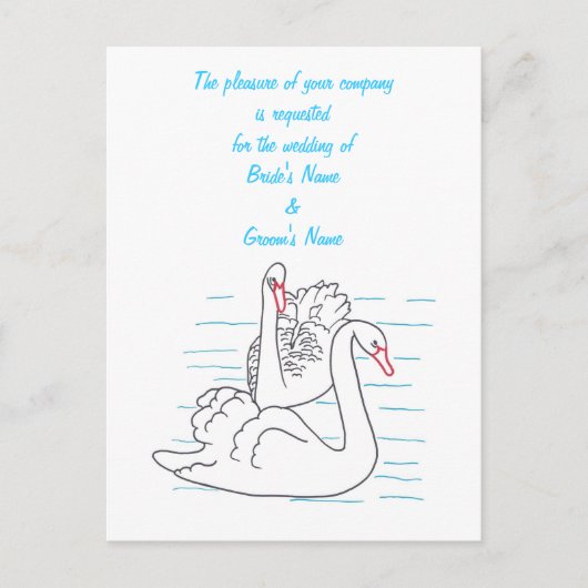 Zwei schwarze Schwäne zeichnen Hochzeitspostkarten Einladungspostkarte (Vorderseite)