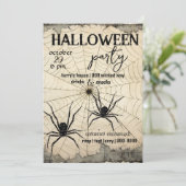 Zwei schwarze Spinnen auf Spider Web | antiquiert Einladung (Stehend Vorderseite)