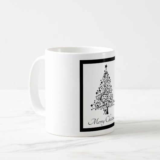 Zwei schwarze und weiße Minimalistische Weihnachts Kaffeetasse (Vorderseite Links)
