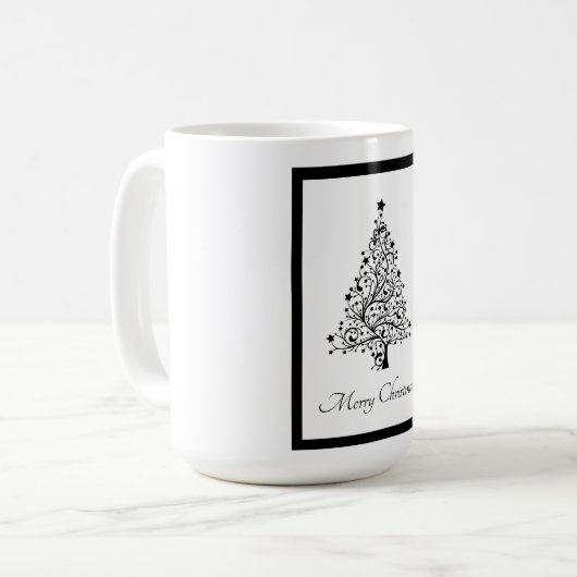Zwei schwarze und weiße Minimalistische Weihnachts Kaffeetasse (Vorderseite Links)