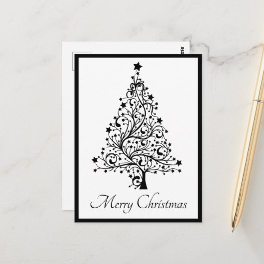 Zwei schwarze und weiße Minimalistische Weihnachts Postkarte (Vorderseite/Rückseite Beispiel)