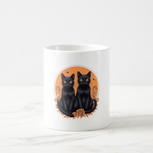 zwei Schwarzkatzen-Reto-lustige Katzengeschenk-Tas Kaffeetasse (Mittel)