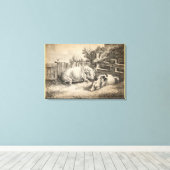 Zwei Schweine, die in Strohhalm in einem Außengebl Leinwanddruck (Insitu (Holzboden))