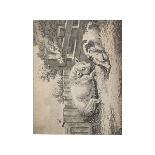 Zwei Schweine, die in Strohhalm in einem Außengebl Notizblock (Rotiert)