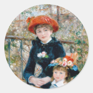 Zwei Schwestern auf der Terrasse von Renoir. Kunst Runder Aufkleber