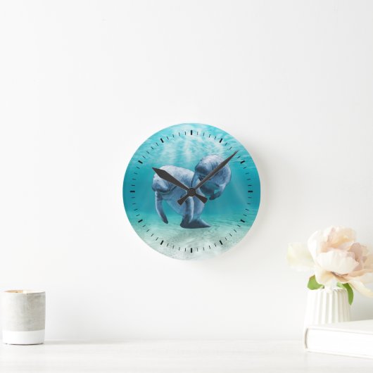 Zwei schwimmende Manatis Runde Wanduhr (Zuhause)