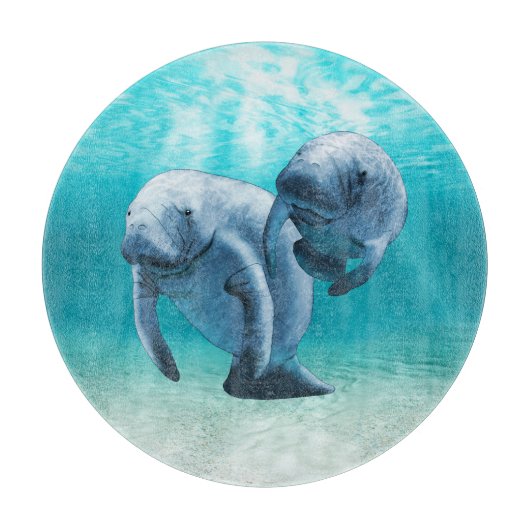 Zwei schwimmende Manatis Schneidebrett (Vorderseite)