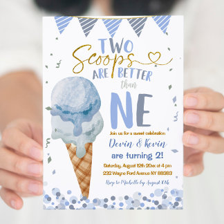 Zwei Scoops Eiscreme Twin Boys Sommer Geburtstag Einladung