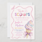 Zwei Scoops Ice Creme Coquette Twins Geburtstag Einladung (Vorderseite)