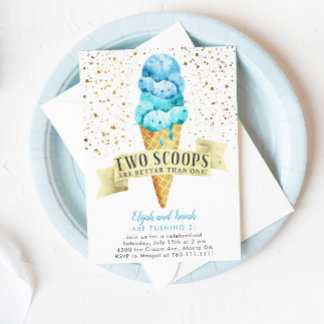 Zwei Scoops Twin Boys Ice Cream Geburtstagsparty Einladung