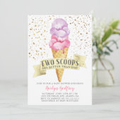 Zwei Scoops Twin Girls Ice Cream Baby Dusche Einladung (Stehend Vorderseite)