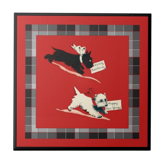 Zwei Scottie Dog Sm. (4,25" x 4,25") Keramik Fliese (Vorderseite)