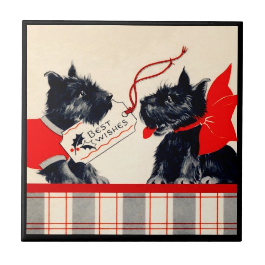 Zwei Scottie Dog Sm. (4,25" x 4,25") Keramik Fliese (Vorderseite)