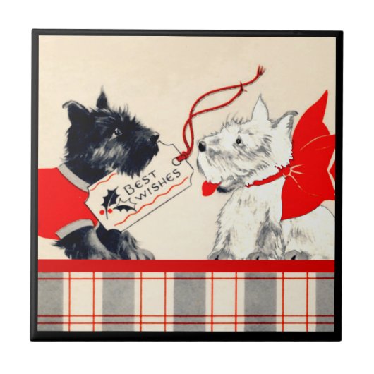Zwei Scottie Dog Sm. (4,25" x 4,25") Keramik Fliese (Vorderseite)