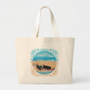 Zwei Scotties am Strand Jumbo Stoffbeutel