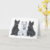 Zwei Scotties und ein Westie Karte (Gelbe Blume)