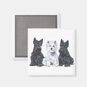 Zwei Scotties und ein Westie Magnet (Vorderseite/Rückseite)
