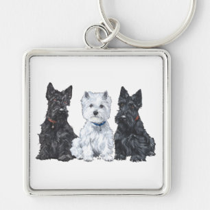 Zwei Scotties und ein Westie Schlüsselanhänger
